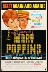 5f583 MARY POPPINS style B 1sh R73 Disney classic, Dick Van Dyke with Julie Andrews!