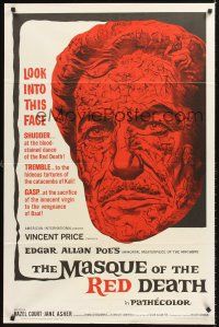 5f588 MASQUE OF THE RED DEATH 1sh '64 cool montage art of Vincent Price by Reynold Brown!