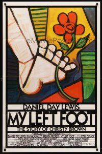 5f117 MY LEFT FOOT int'l 1sh '89 Daniel Day-Lewis, cool artwork of foot w/flower by Seltzer!