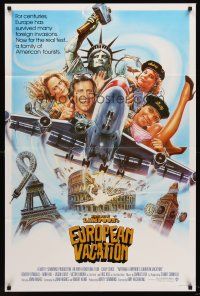 5f119 NATIONAL LAMPOON'S EUROPEAN VACATION int'l 1sh '85 art of Chevy Chase & crashing airplane!
