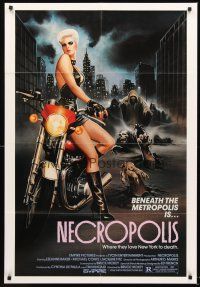 5f642 NECROPOLIS 1sh '86 art of sexy LeeAnne Baker on motorcycle w/zombies!