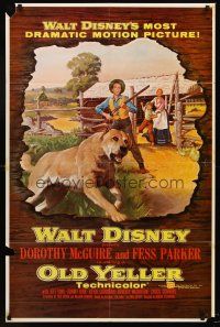 5f661 OLD YELLER 1sh '57 Dorothy McGuire, Fess Parker, art of Walt Disney's most classic canine!