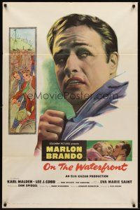 5f664 ON THE WATERFRONT 1sh '54 directed by Elia Kazan, classic c/u art of Marlon Brando!
