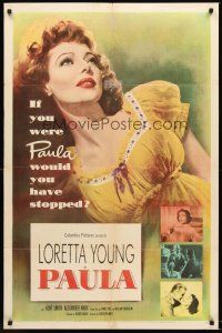 5f686 PAULA 1sh '52 really pretty Loretta Young had only gone half-way to love before!