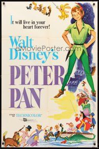 5f691 PETER PAN 1sh R76 Walt Disney animated cartoon fantasy classic, great full-length art!