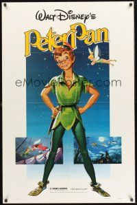 5f692 PETER PAN 1sh R82 Walt Disney animated cartoon fantasy classic, great full-length art!