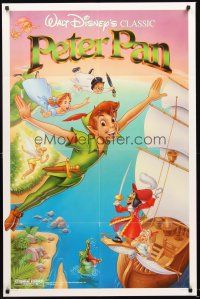 5f693 PETER PAN 1sh R89 Walt Disney animated cartoon fantasy classic, flying artwork!