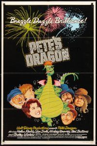 5f690 PETE'S DRAGON 1sh '77 Walt Disney, Helen Reddy, colorful art of cast w/Pete!