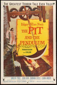 5f705 PIT & THE PENDULUM 1sh '61 Edgar Allan Poe's greatest terror tale, great horror art!