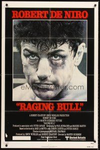 5f729 RAGING BULL 1sh '80 Martin Scorsese, classic close up boxing image of Robert De Niro!
