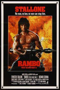 5f135 RAMBO FIRST BLOOD PART II style A int'l 1sh '85 no man, no war can stop Sylvester Stallone!