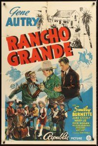 5f735 RANCHO GRANDE 1sh '40 artwork of Gene Autry, pilot June Storey, Smiley Burnette!