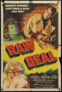 5f738 RAW DEAL 1sh '48 art of Dennis O'Keefe & sexy bad girl Claire Trevor!