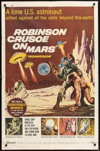 5f763 ROBINSON CRUSOE ON MARS 1sh '64 sci-fi art of Paul Mantee & his man Friday Victor Lundin!