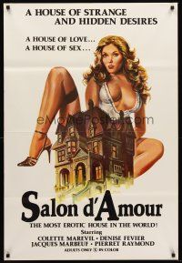 5f774 SALON D'AMOUR 1sh '76 artwork of sexy Colette Marevil behind mansion, rated X!