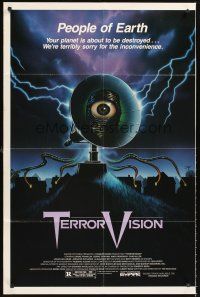 5f894 TERRORVISION 1sh '86 wild creepy eyeball in satellite horror artwork!