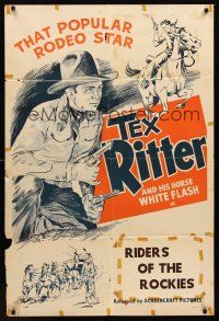 5f896 TEX RITTER STOCK 1sh '40s great art of that popular rodeo star, Riders of the Rockies!