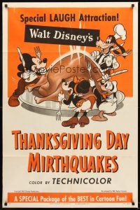 5f898 THANKSGIVING DAY MIRTHQUAKES style A 1sh R53 wacky art of Mickey & co carving turkey!