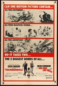 5f917 THUNDERBALL/YOU ONLY LIVE TWICE 1sh '71 Sean Connery's two biggest James Bonds of all!