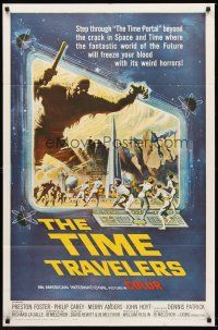 5f920 TIME TRAVELERS 1sh '64 cool Reynold Brown sci-fi art of the crack in space and time!