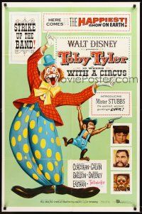 5f923 TOBY TYLER 1sh '60 Walt Disney, art of wacky circus clown, Mister Stubbs w/revolver!