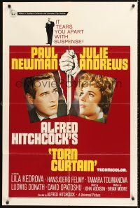 5f928 TORN CURTAIN 1sh '66 Paul Newman, Julie Andrews, Alfred Hitchcock tears you apart w/suspense!