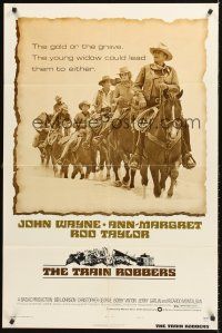 5f934 TRAIN ROBBERS style B 1sh '73 cowboy John Wayne & Ann-Margret on horseback!