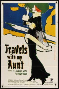 5f936 TRAVELS WITH MY AUNT 1sh '72 from Graham Greene's novel, cool Art Nouveau-style art!