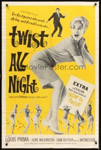5f943 TWIST ALL NIGHT 1sh '62 Louis Prima, great images of sexy dancing June Wilkinson!