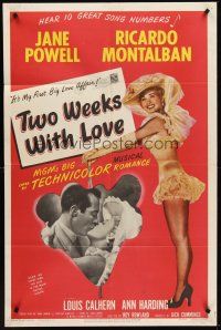 5f944 TWO WEEKS WITH LOVE 1sh '50 full-length image of sexy Jane Powell, Ricardo Montalban!