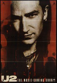 5f945 U2 RATTLE & HUM teaser 1sh '88 cool close-up of Bono, Irish rock!