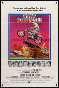 5f956 VIVA KNIEVEL 1sh '77 best artwork of the greatest daredevil jumping his motorcycle!