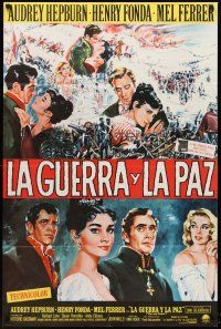 5f957 WAR & PEACE Spanish/U.S. 1sh R64 art of Audrey Hepburn, Henry Fonda & Mel Ferrer, Leo Tolstoy epic!