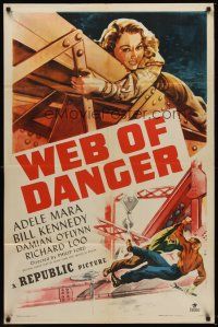 5f962 WEB OF DANGER 1sh '47 cool art of sexy Adele Mara in trouble high up in the sky!