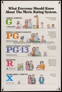 5f622 MOVIE RATING SYSTEM 1sh '86 helpful MPAA guide, cool artwork by Clarke!