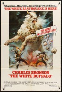 5f971 WHITE BUFFALO 1sh '77 Charles Bronson, great exotic Boris Vallejo art of giant buffalo!
