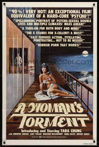 5f982 WOMAN'S TORMENT 1sh '77 lesbian sex horror thriller, art of nearly nude Tara Chung!