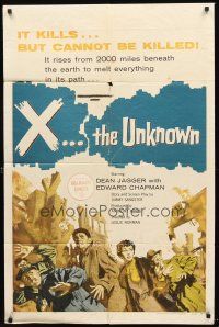 5f989 X THE UNKNOWN 1sh '56 spooky Hammer sci-fi, Dean Jagger, nothing can stop it!