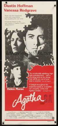 5g385 AGATHA Aust daybill '79 cool puzzle art of Dustin Hoffman & Vanessa Redgrave as Christie!