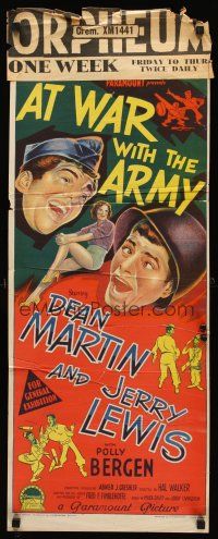 5g398 AT WAR WITH THE ARMY Aust daybill '51 Richardson Studio stone litho of Martin & Lewis!