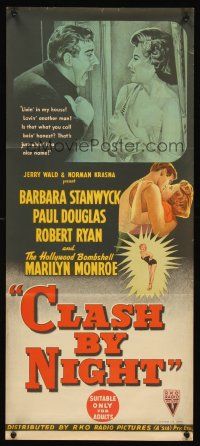 5g440 CLASH BY NIGHT Aust daybill '52 Fritz Lang, Hollywood Bombshell Marilyn Monroe shown!