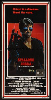 5g444 COBRA Aust daybill '85 crime is a disease and Sylvester Stallone is the cure!