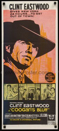 5g446 COOGAN'S BLUFF Aust daybill '68 stone litho of Clint Eastwood in New York, Don Siegel!