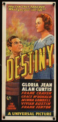 5g462 DESTINY Aust daybill '44 stone litho of pretty Gloria Jean & Alan Curtis!