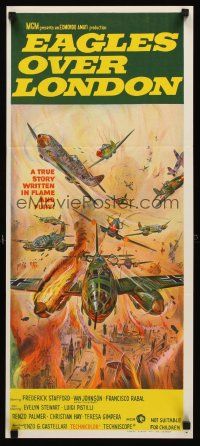 5g472 EAGLES OVER LONDON Aust daybill '73 a true story written in flame & fury, cool stone litho!