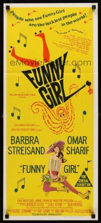 5g495 FUNNY GIRL Aust daybill '69 stone litho of Barbra Streisand, directed by William Wyler!