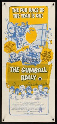 5g511 GUMBALL RALLY Aust daybill '76 Michael Sarrazin, wacky art of car racing around the world!