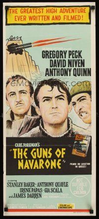5g512 GUNS OF NAVARONE Aust daybill '61 stone litho of Gregory Peck, David Niven & Anthony Quinn!