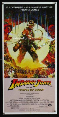 5g536 INDIANA JONES & THE TEMPLE OF DOOM Vaughan art style Aust daybill '84 art of Harrison Ford by Mike Vaughan!