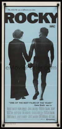 5g595 ROCKY blue Aust daybill '77 boxer Sylvester Stallone holding hands with Talia Shire!